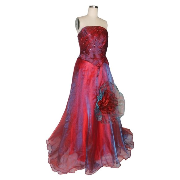 Vtg Rose Applique US 6 Corset Bodice Sequin Prom Gown Dress - Picture 2 of 5